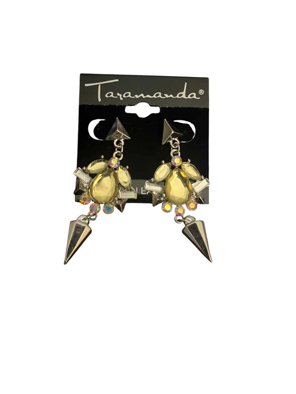 Taramanda Yellow Crystal Drop Earrings with Spike Accents